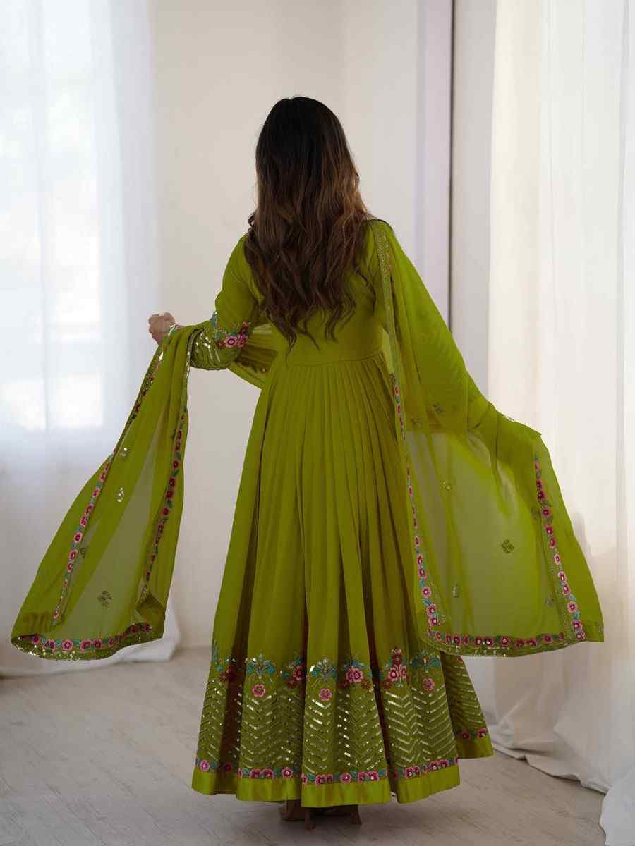 Green Fox Georgette Printed Party Wedding Festival Casual Ready Anarkali Salwar Kameez