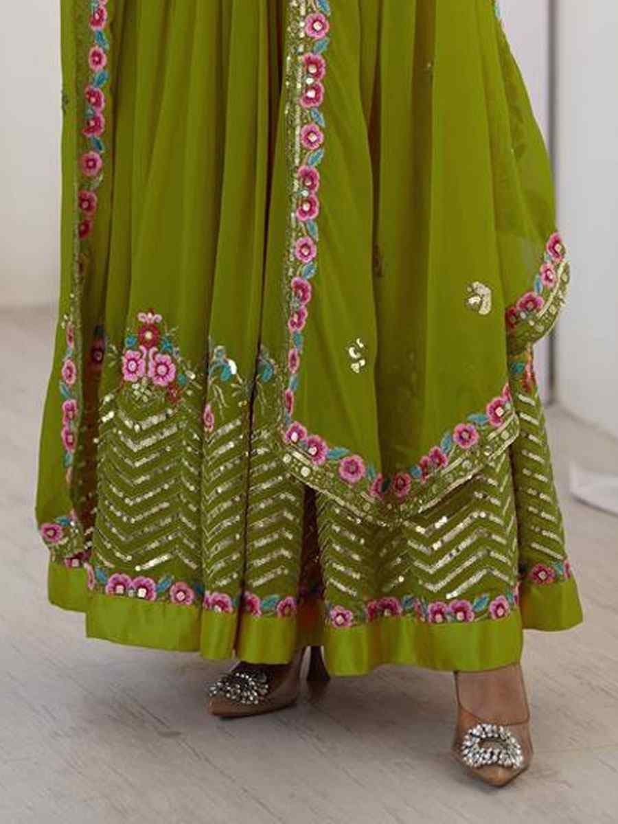 Green Fox Georgette Printed Party Wedding Festival Casual Ready Anarkali Salwar Kameez