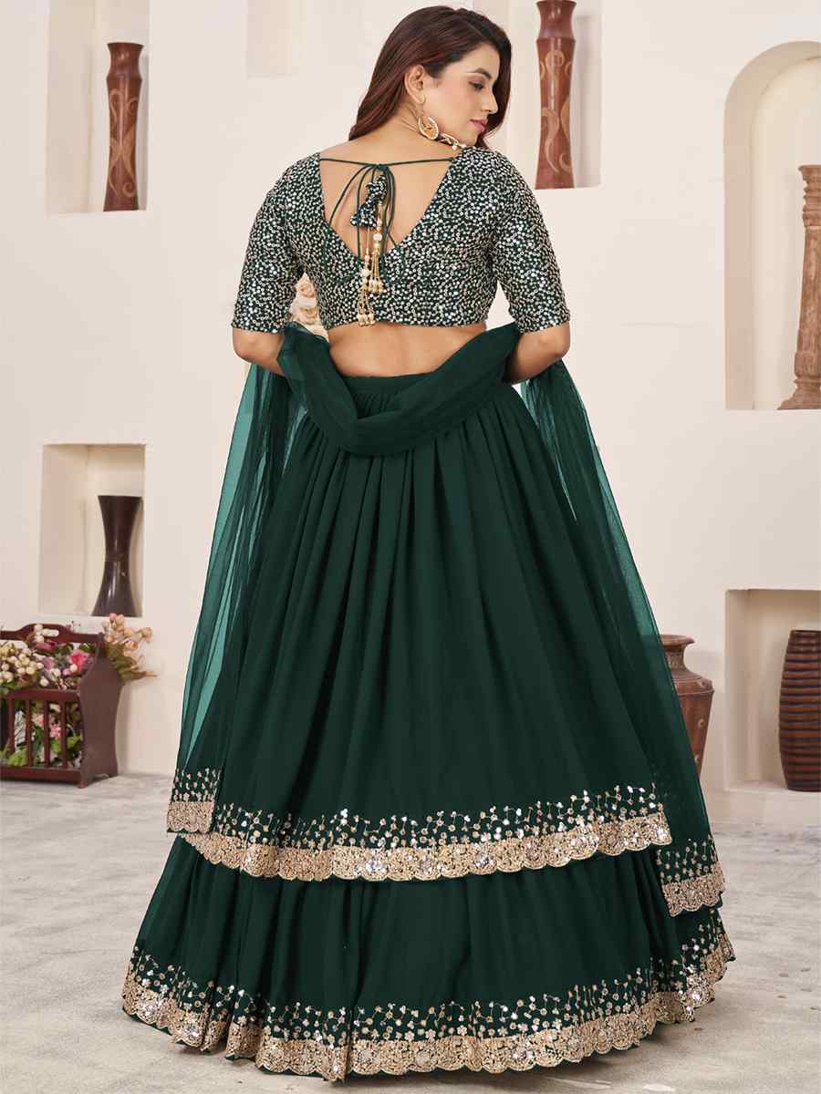 Green Georgette Embroidered Bridesmaid Wedding Heavy Border Lehenga Choli