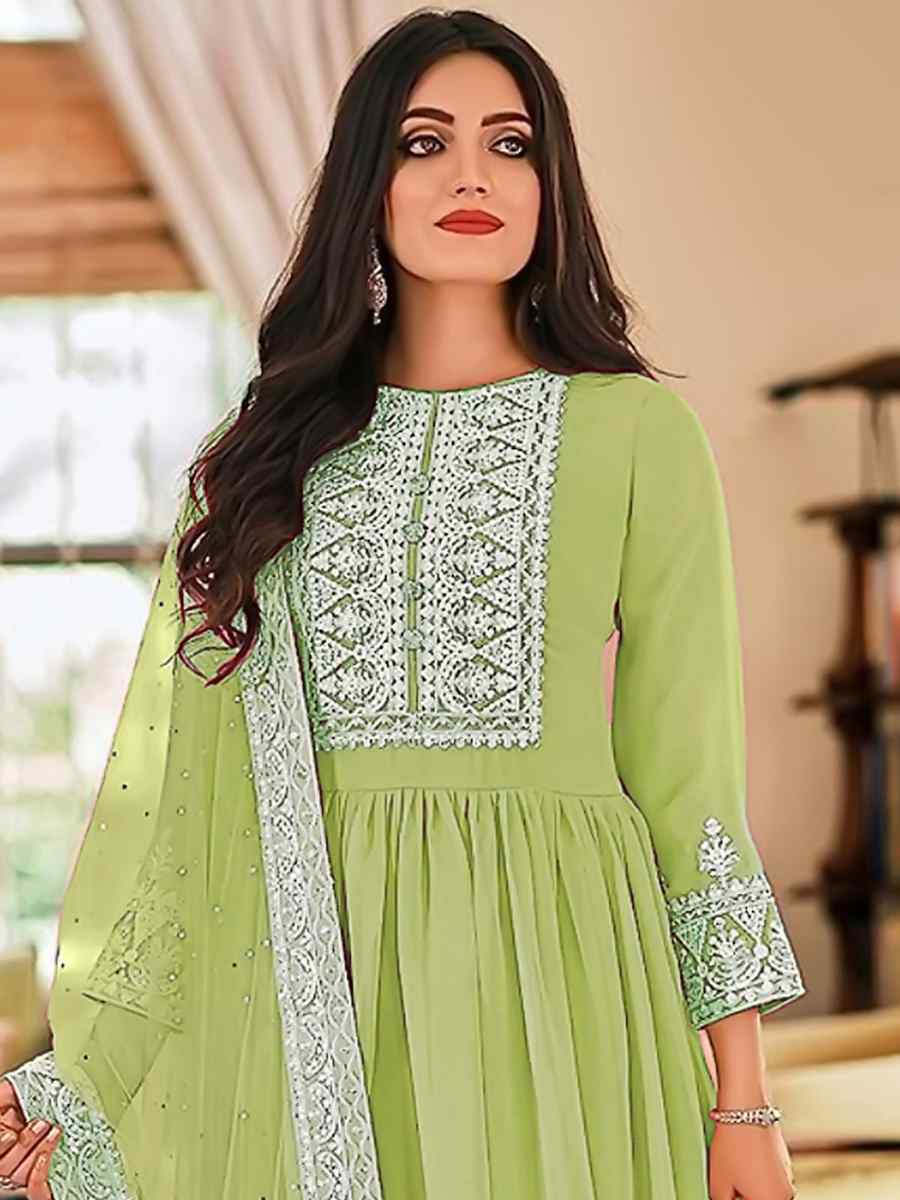 Green Georgette Embroidered Festival Casual Pant Salwar Kameez