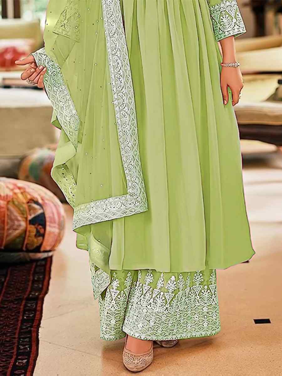 Green Georgette Embroidered Festival Casual Pant Salwar Kameez