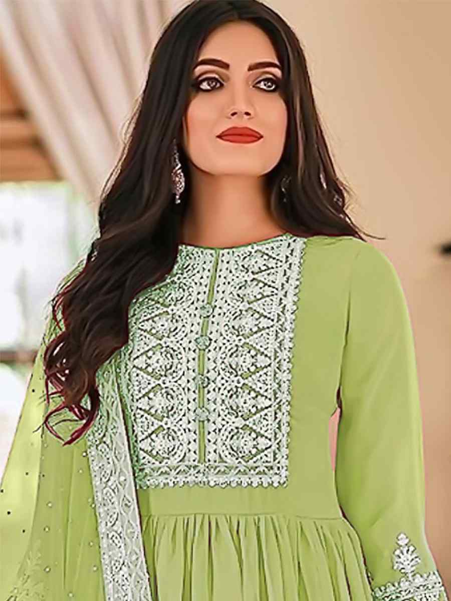 Green Georgette Embroidered Festival Casual Pant Salwar Kameez
