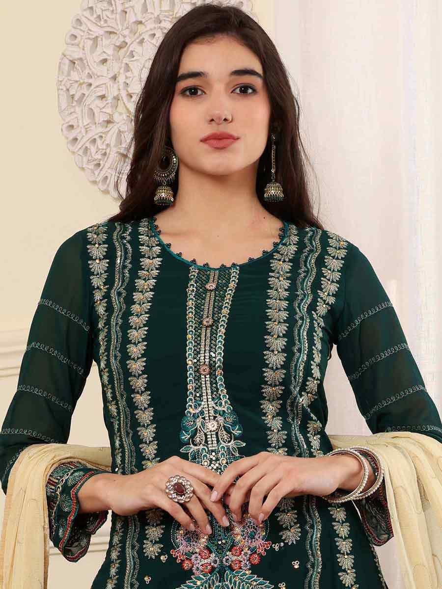 Green Georgette Embroidered Festival Casual Pant Salwar Kameez