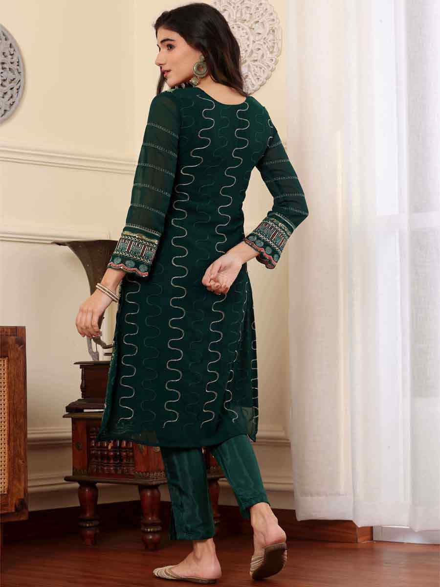 Green Georgette Embroidered Festival Casual Pant Salwar Kameez