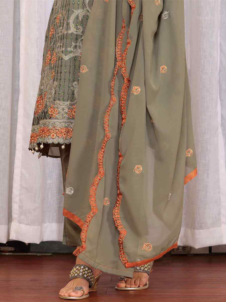 Green Georgette Embroidered Festival Casual Pant Salwar Kameez