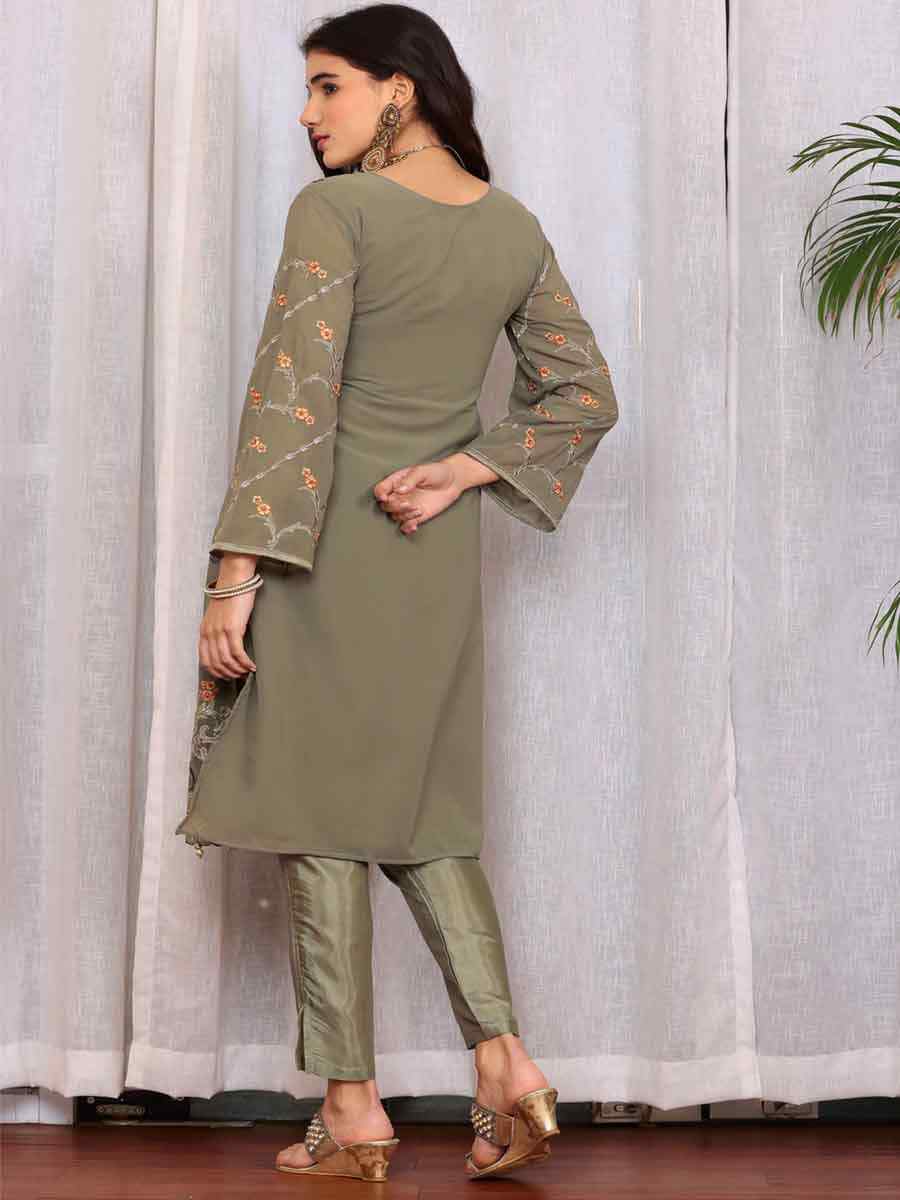 Green Georgette Embroidered Festival Casual Pant Salwar Kameez