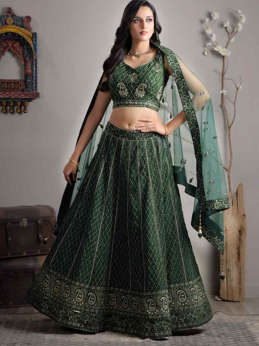 Green Georgette Embroidered Festival Mehendi Circular Lehenga Choli