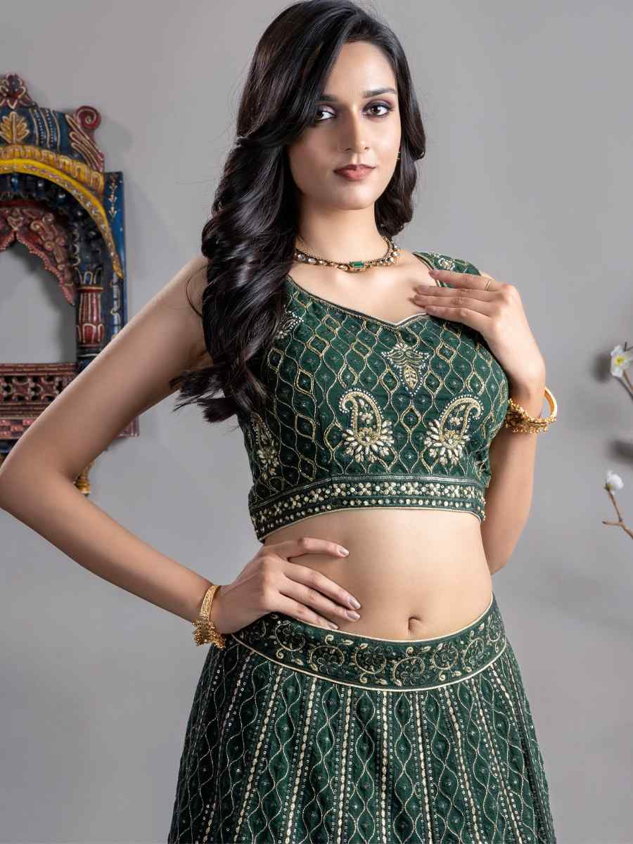 Green Georgette Embroidered Festival Mehendi Circular Lehenga Choli
