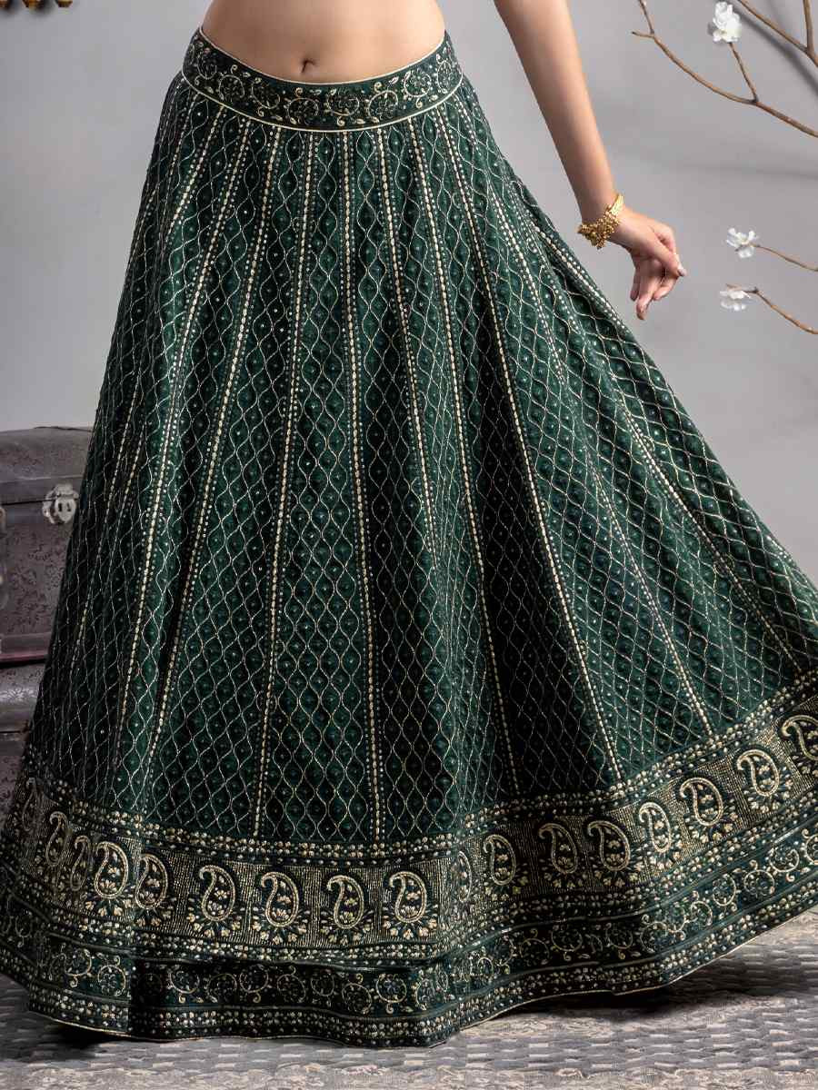 Green Georgette Embroidered Festival Mehendi Circular Lehenga Choli