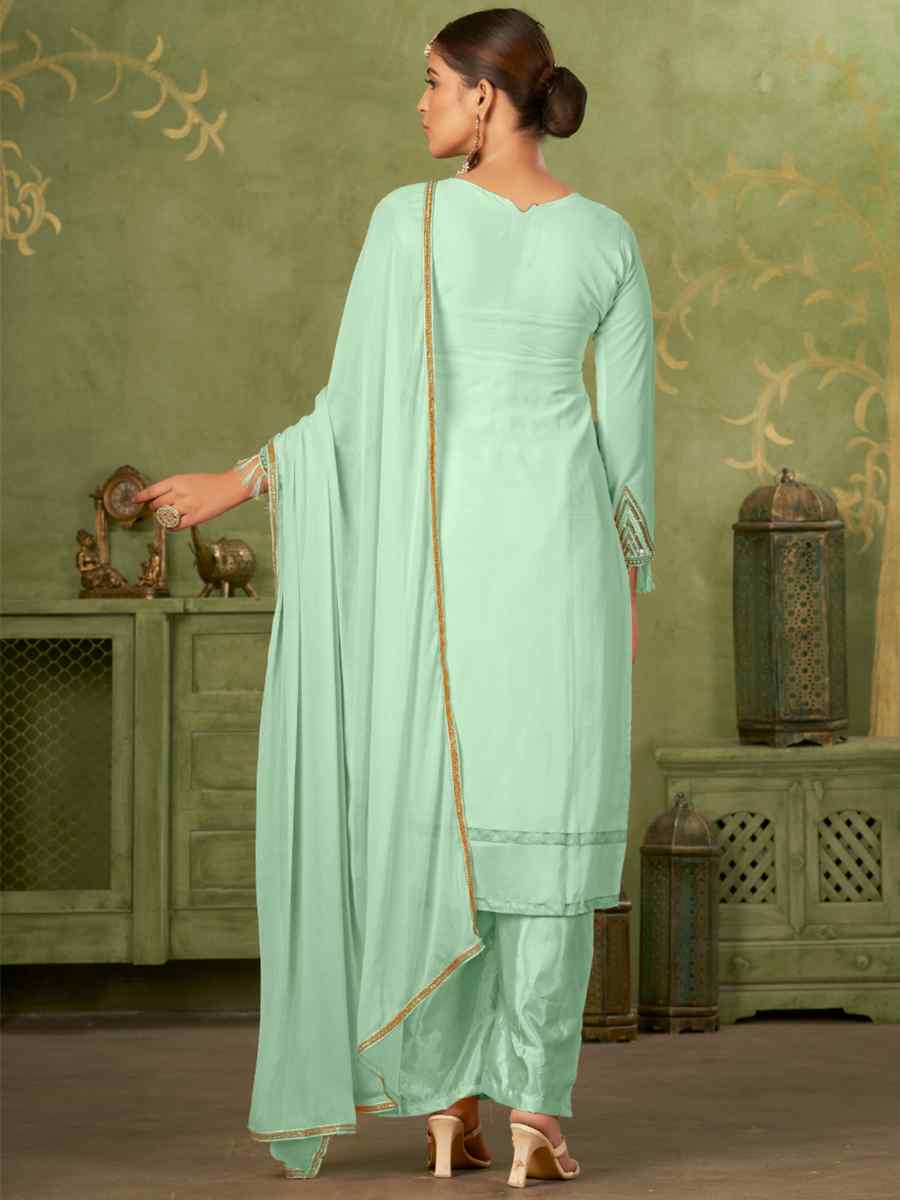 Green Georgette Embroidered Festival Mehendi Pant Salwar Kameez