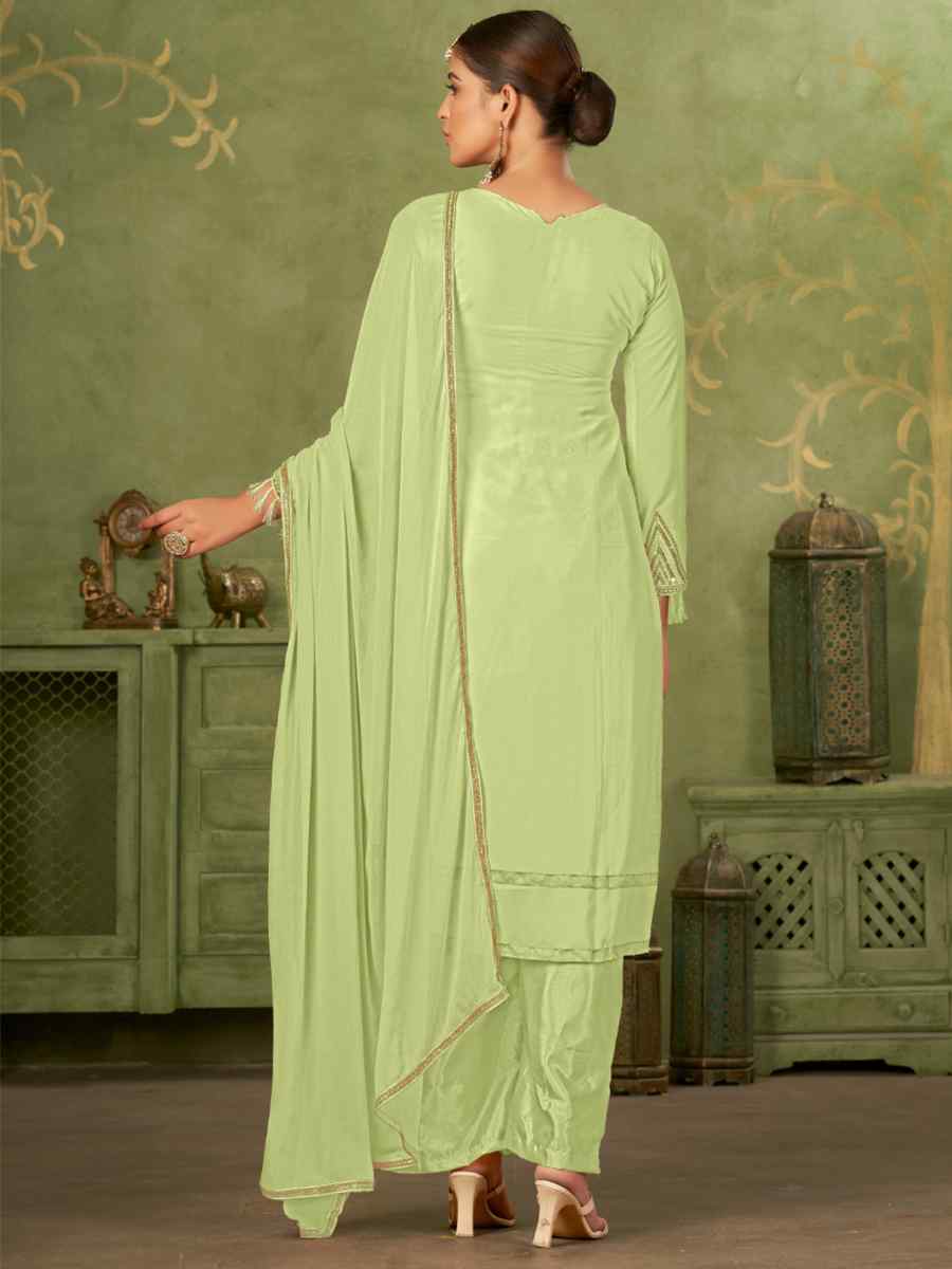 Green Georgette Embroidered Festival Mehendi Pant Salwar Kameez
