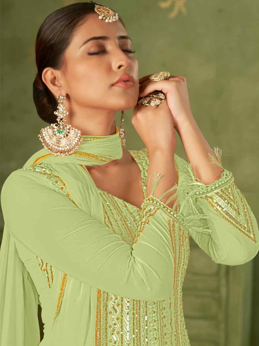 Green Georgette Embroidered Festival Mehendi Pant Salwar Kameez