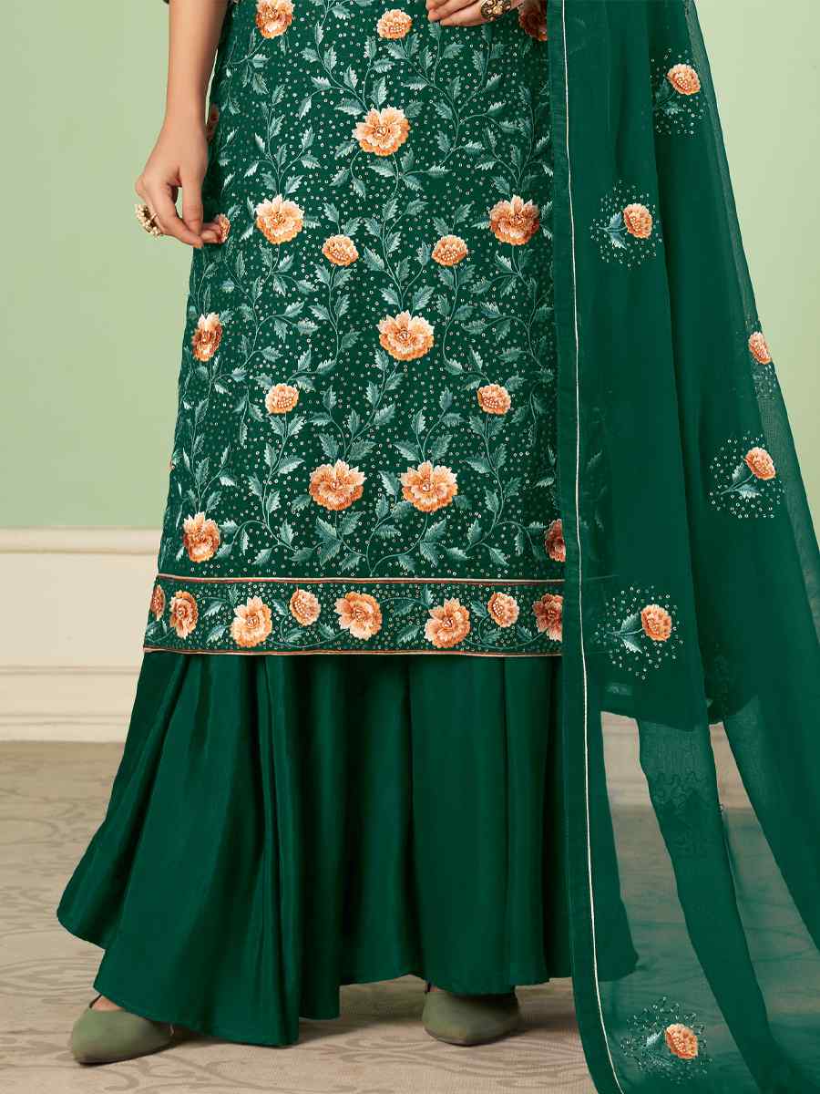 Green Georgette Embroidered Festival Palazzo Pant Salwar Kameez