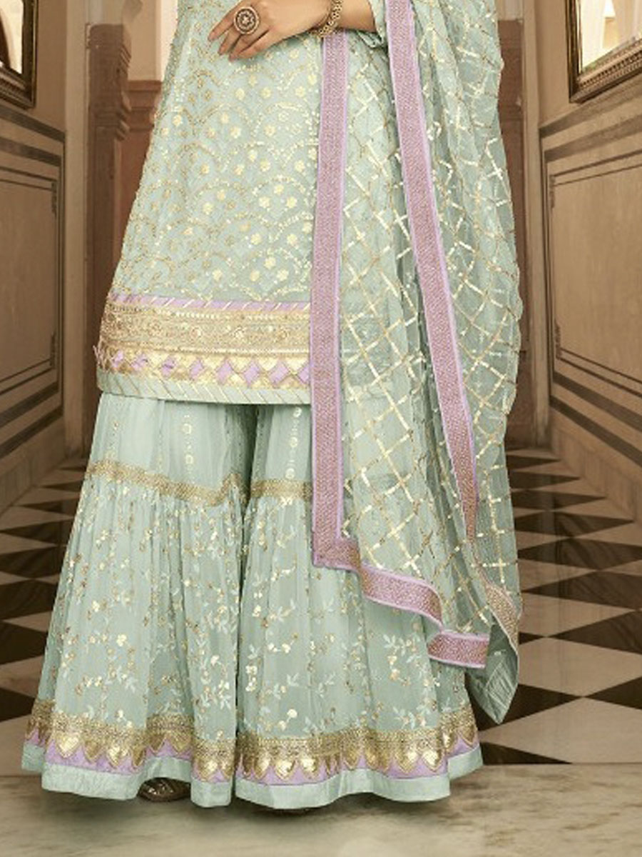 Green Georgette Embroidered Festival Pant Salwar Kameez