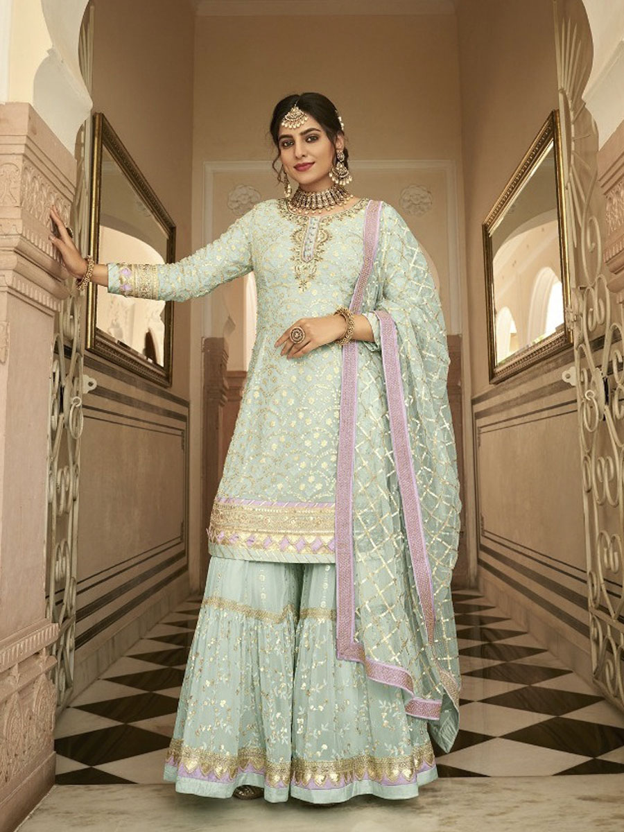 Green Georgette Embroidered Festival Pant Salwar Kameez