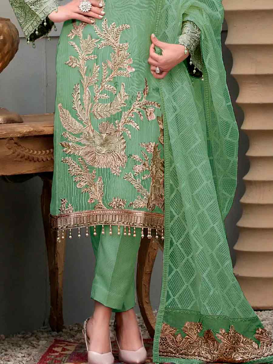 Green Georgette Embroidered Festival Party Pant Salwar Kameez