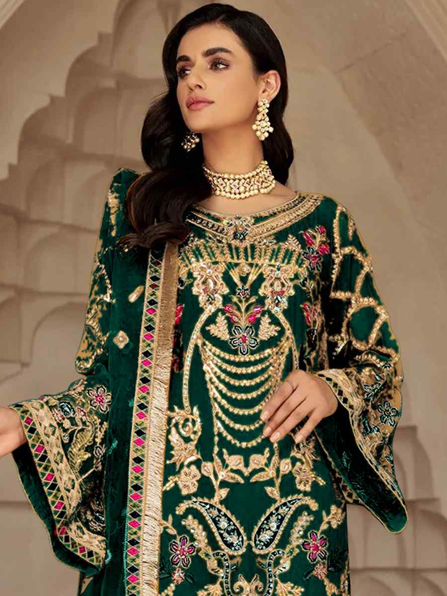 Green Georgette Embroidered Festival Party Pant Salwar Kameez