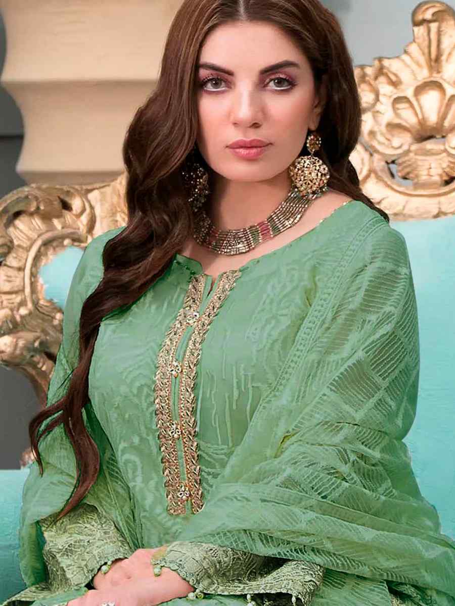 Green Georgette Embroidered Festival Party Pant Salwar Kameez