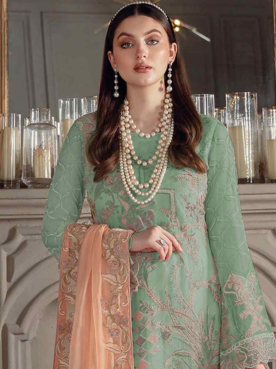 Green Georgette Embroidered Festival Party Pant Salwar Kameez