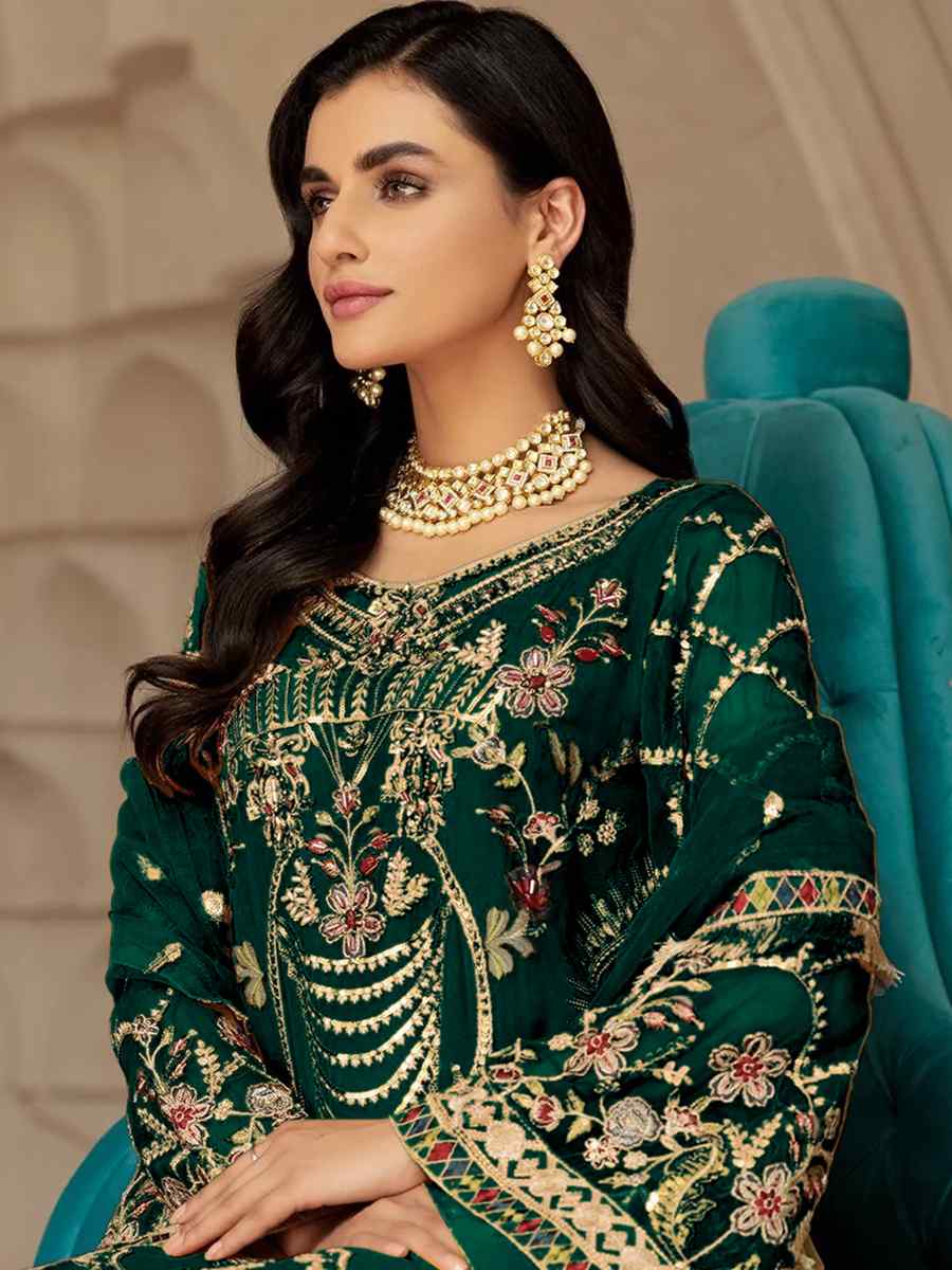 Green Georgette Embroidered Festival Party Pant Salwar Kameez