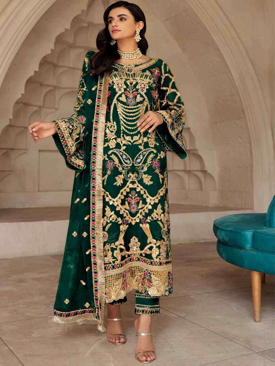 Green Georgette Embroidered Festival Party Pant Salwar Kameez