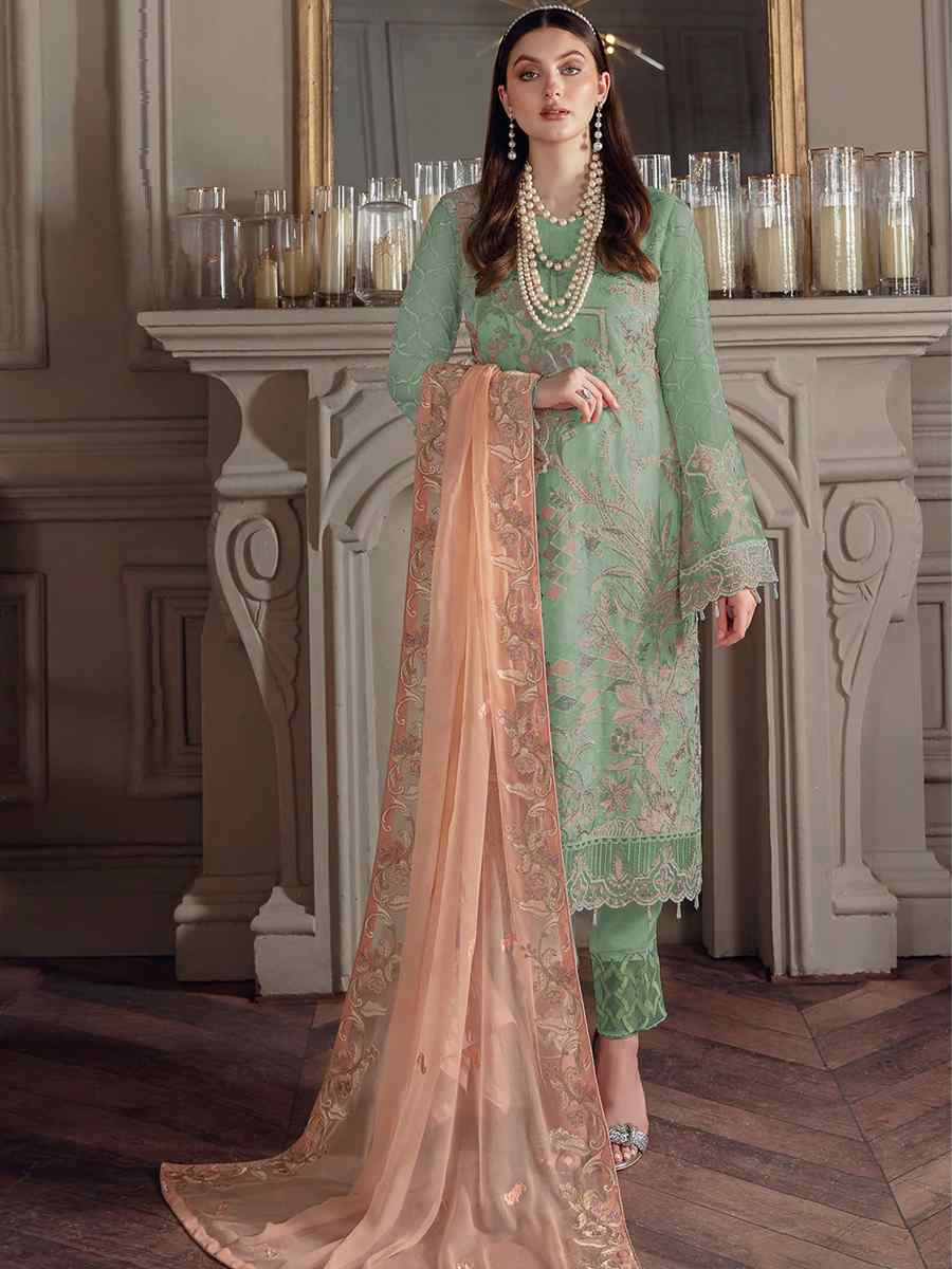 Green Georgette Embroidered Festival Party Pant Salwar Kameez