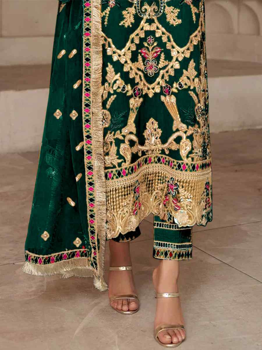 Green Georgette Embroidered Festival Party Pant Salwar Kameez