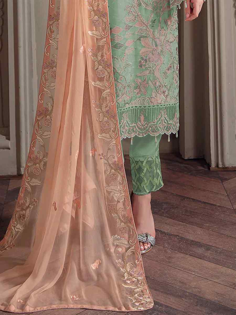 Green Georgette Embroidered Festival Party Pant Salwar Kameez