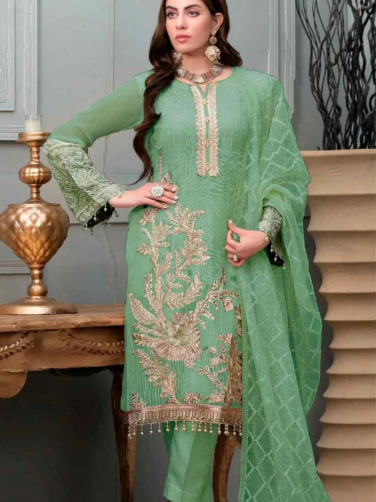 Green Georgette Embroidered Festival Party Pant Salwar Kameez