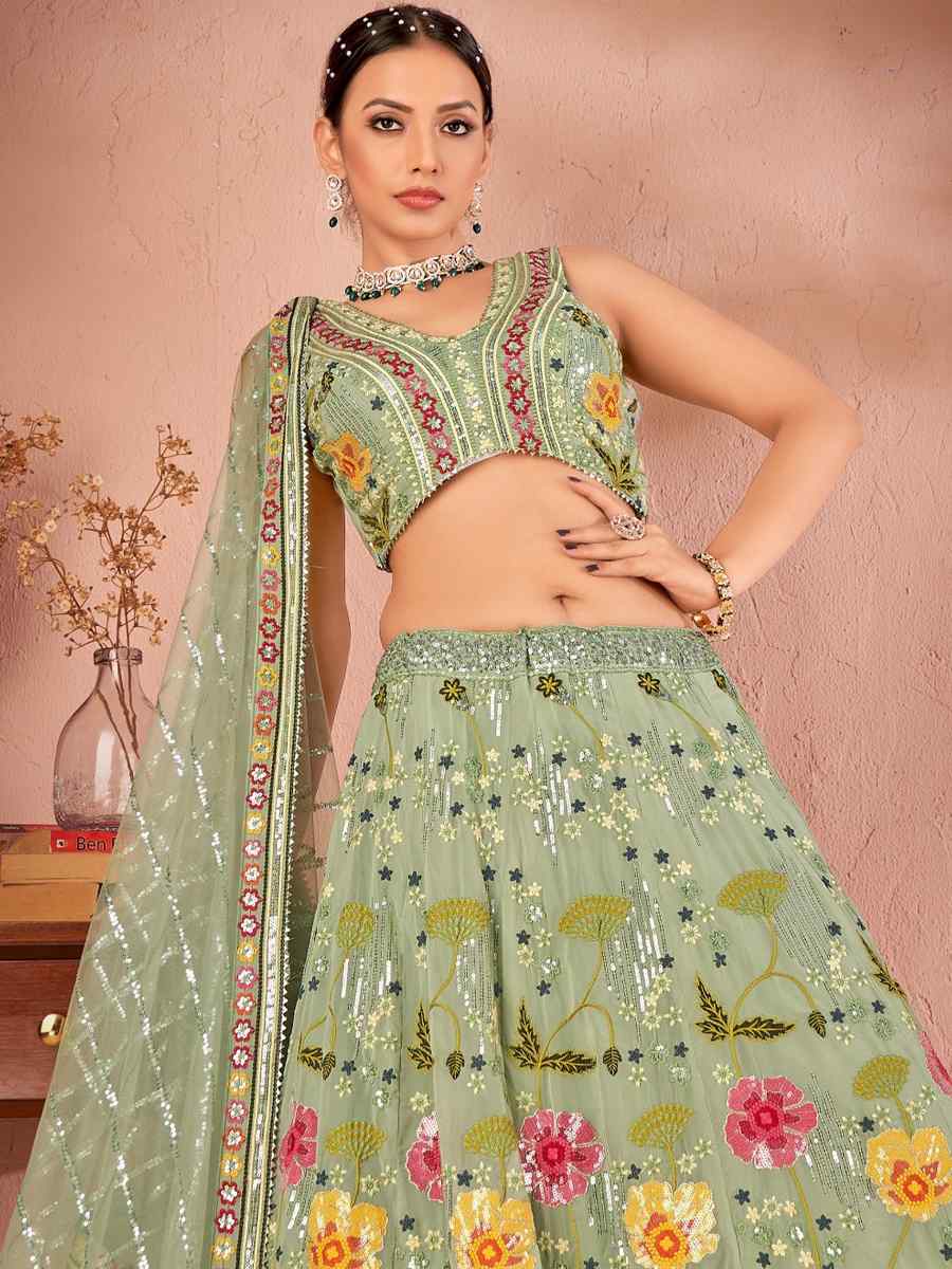 Green Georgette Embroidered Festival Ready Circular Lehenga Choli