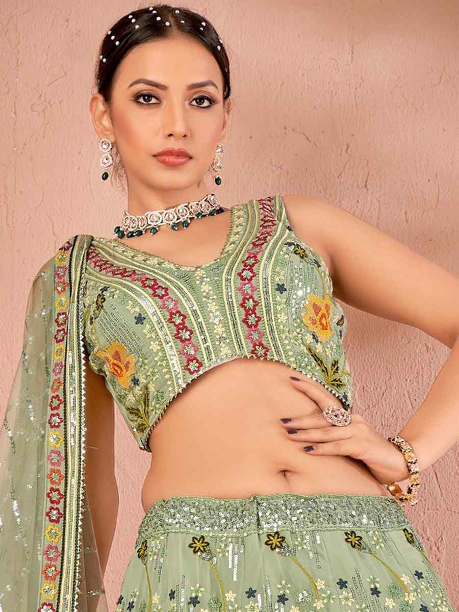 Green Georgette Embroidered Festival Ready Circular Lehenga Choli