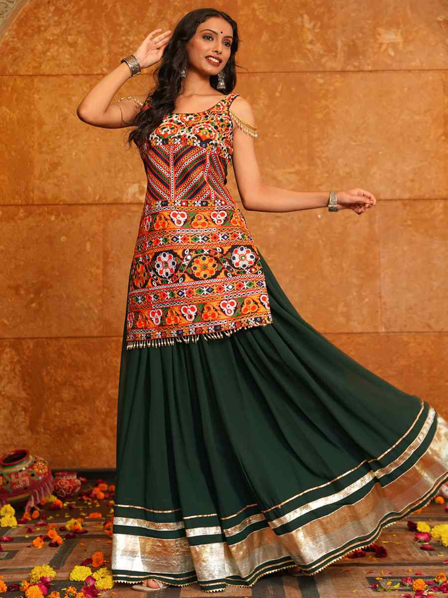 Green Georgette Embroidered Festival Traditional Lehenga Choli Kurti Lehenga Choli