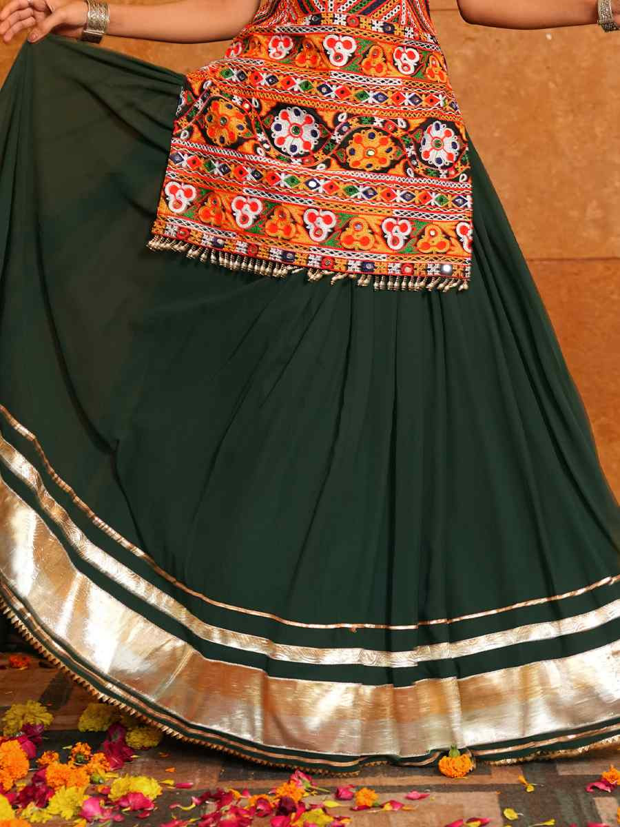 Green Georgette Embroidered Festival Traditional Lehenga Choli Kurti Lehenga Choli