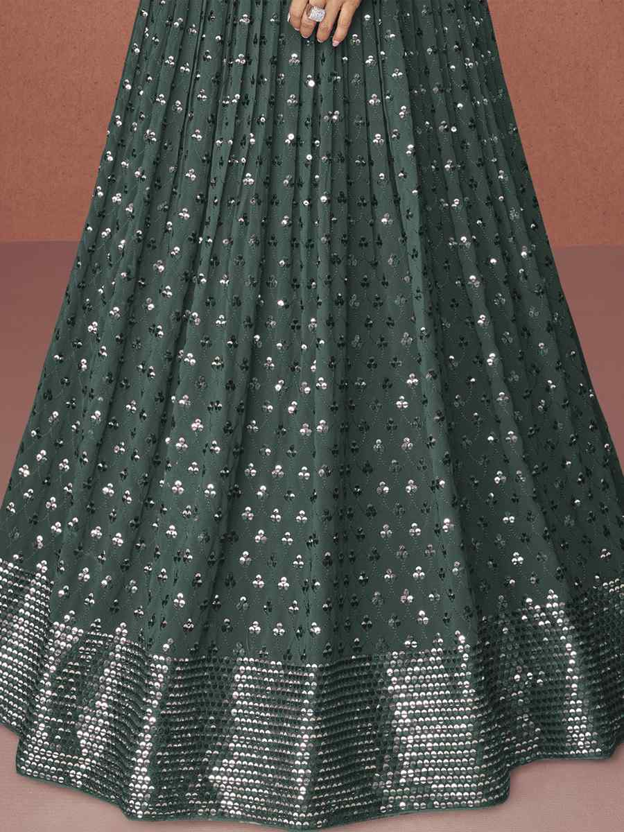 Green Georgette Embroidered Festival Wedding Anarkali Salwar Kameez