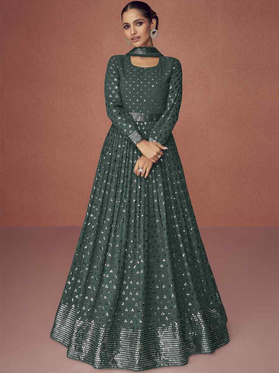 Green Georgette Embroidered Festival Wedding Anarkali Salwar Kameez