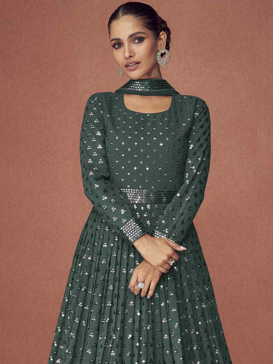 Green Georgette Embroidered Festival Wedding Anarkali Salwar Kameez