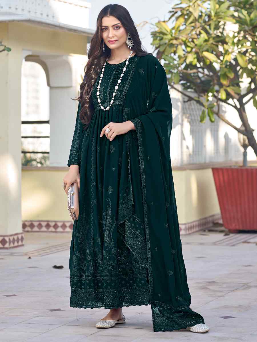 Green Georgette Embroidered Festival Wedding Anarkali Salwar Kameez