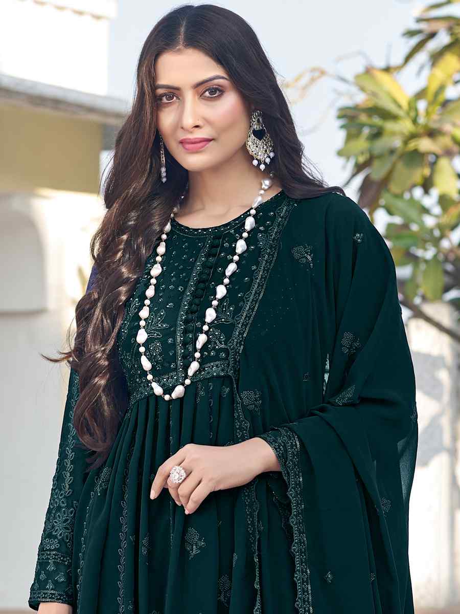 Green Georgette Embroidered Festival Wedding Anarkali Salwar Kameez