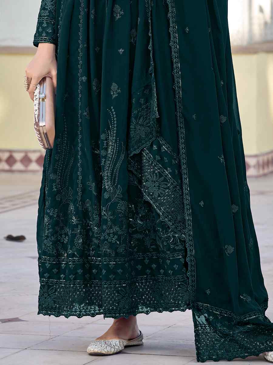 Green Georgette Embroidered Festival Wedding Anarkali Salwar Kameez