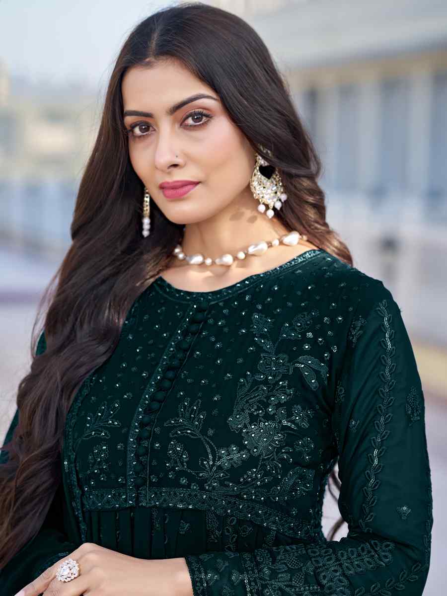 Green Georgette Embroidered Festival Wedding Anarkali Salwar Kameez