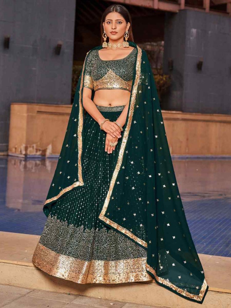 Green Georgette Embroidered Festival Wedding Circular Lehenga Choli