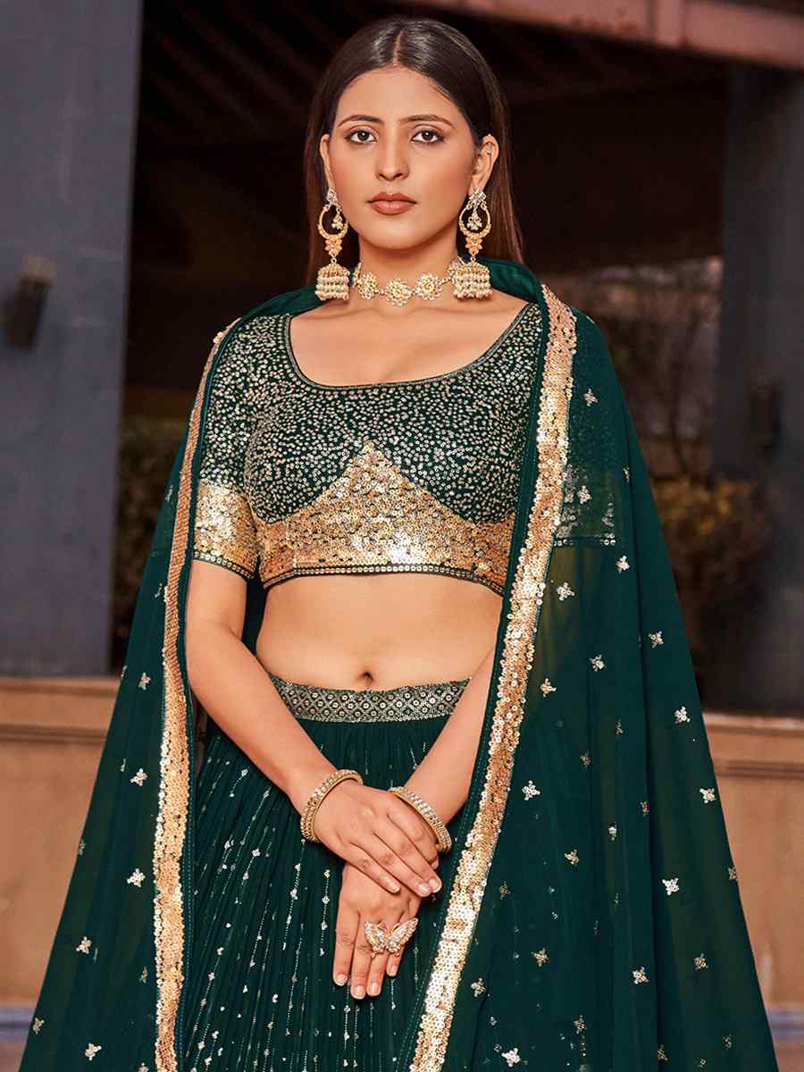 Green Georgette Embroidered Festival Wedding Circular Lehenga Choli