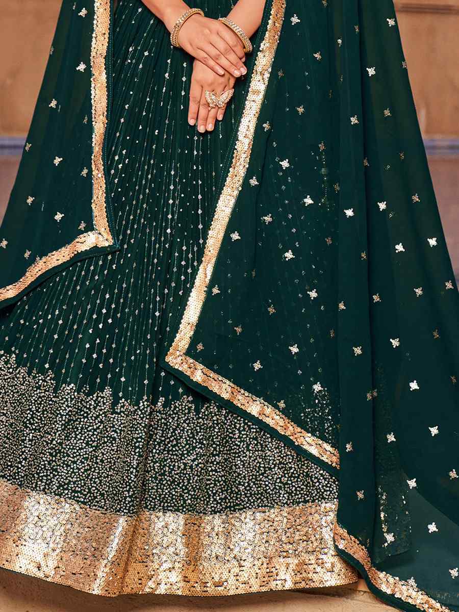 Green Georgette Embroidered Festival Wedding Circular Lehenga Choli