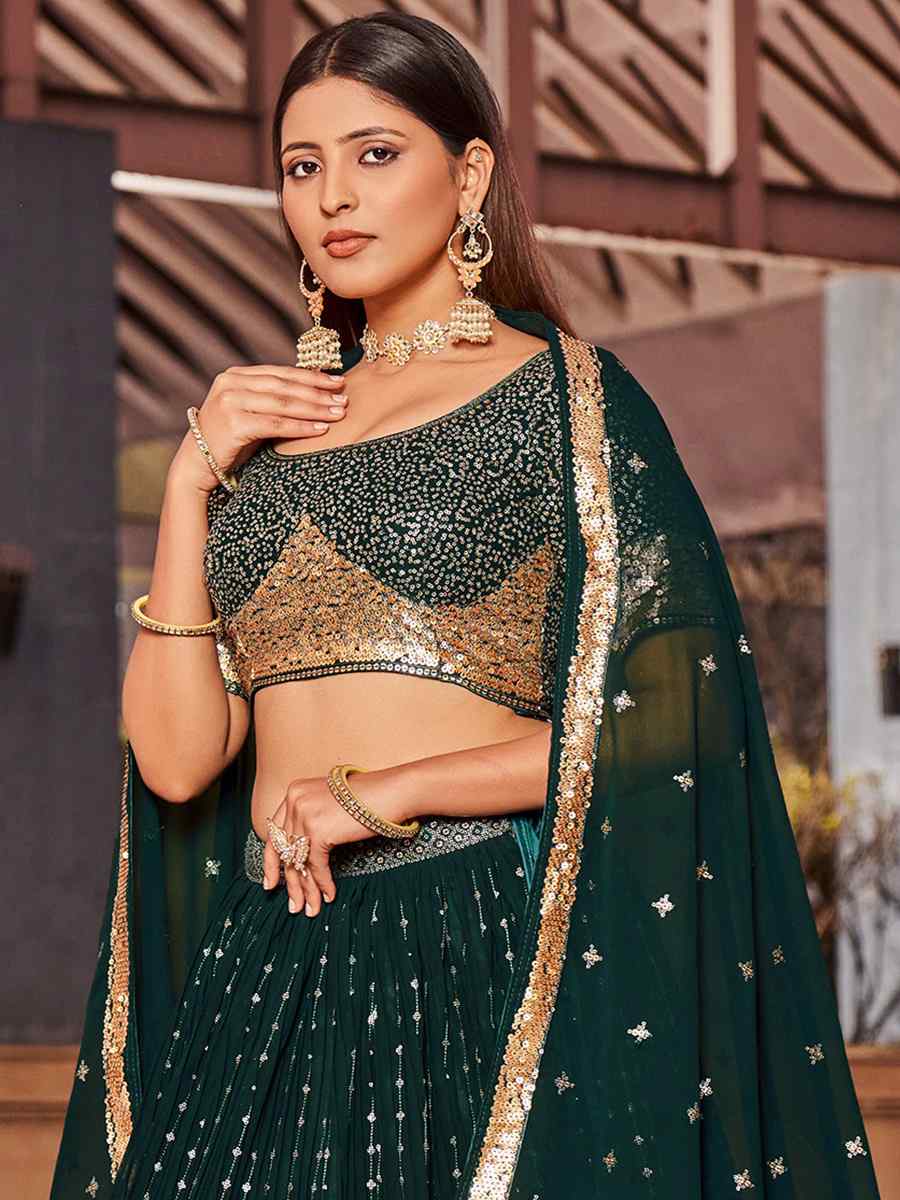 Green Georgette Embroidered Festival Wedding Circular Lehenga Choli