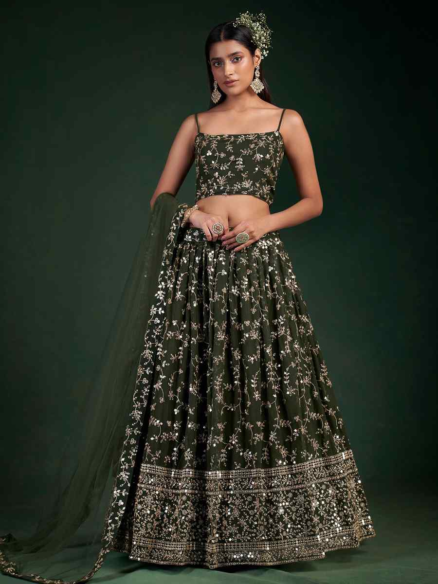 Green Georgette Embroidered Festival Wedding Circular Lehenga Choli