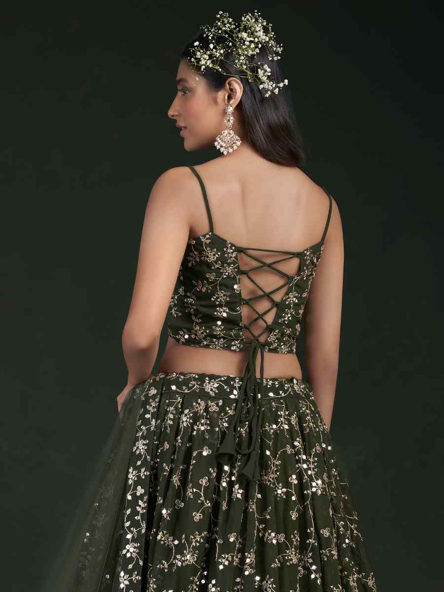 Green Georgette Embroidered Festival Wedding Circular Lehenga Choli