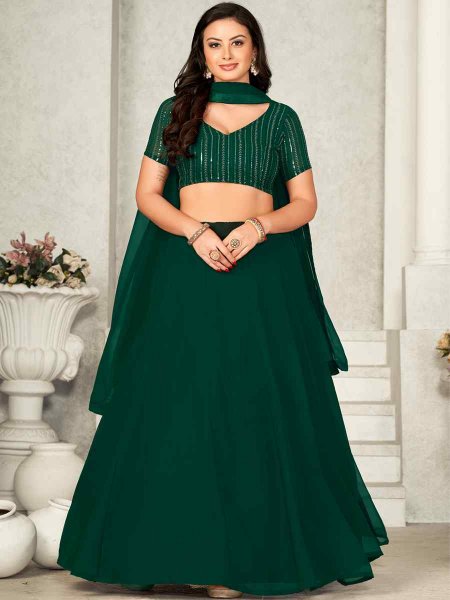 Green Georgette Embroidered Festival Wedding Circular Lehenga Choli