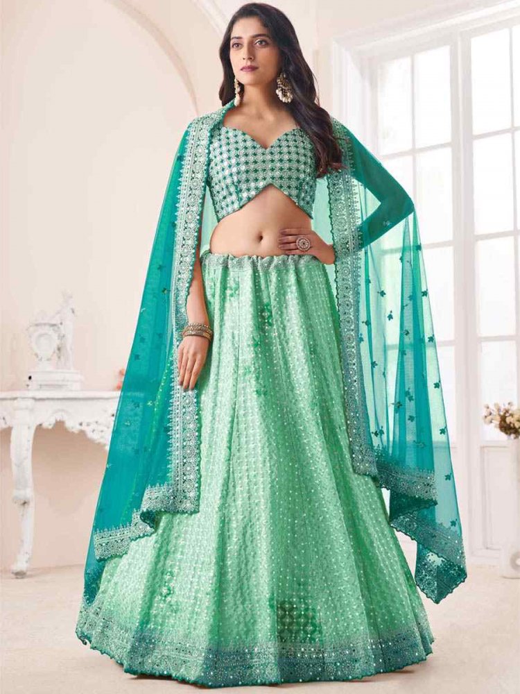 Green Georgette Embroidered Festival Wedding Circular Lehenga Choli