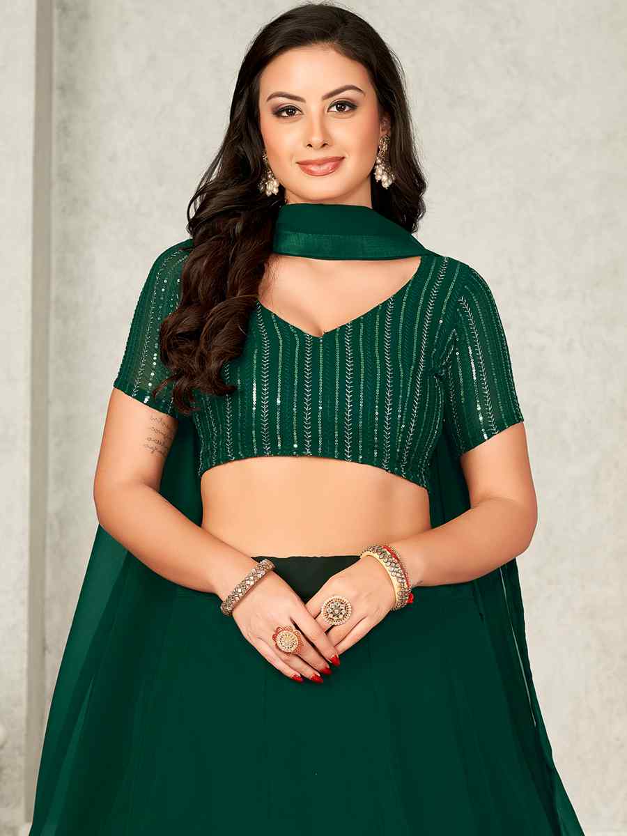 Green Georgette Embroidered Festival Wedding Circular Lehenga Choli