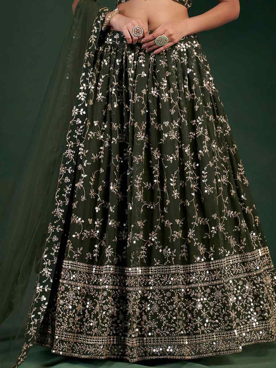 Green Georgette Embroidered Festival Wedding Circular Lehenga Choli